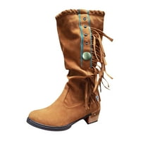 Женски ежедневни токчета за ръкав Дами Squ Boots Fringed Retro са обувки женски ботуши жени маратонки обувки клинове жени обувки небрежни