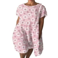 Увиснали дами дами слънчев флорален тениска от тениска рокля суинг миди рокли жени небрежно плаж розов 2xl
