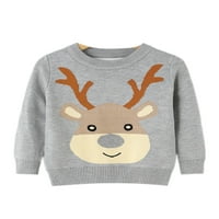 Avamo Kids Cute Cartoon Print Knit Sweaters Crew Neck Casual Sweatshirt Elk Outdoor Pullover Grey B