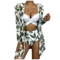 Amousa Women's Fashion Printing Sexy Bikini Three Mesh Split Swimsuit Beach Suit