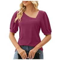 Дамски летни върхове v-образни жени блуза ежедневни твърди ризи с къс ръкав тъмно лилаво 2xl