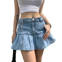 Женски плисирани поли на а-линия Ruffle Mini Denim Пола Лятна корейски Preppy Style Jean поли