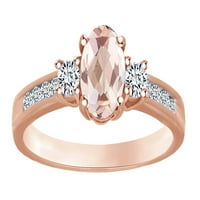 Овална разрез симулиран морганит и бял естествен диамант три каменни годежен пръстен в 14K твърд розов златен пръстен Размер-12