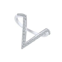 0. Карат кръг бял естествен диамант V Рамка годишнина сватбена лента пръстен в 14K бял златен пръстен размер-7