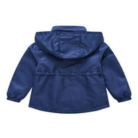 Wrcnote Kids Hooded Neck Button Down Rain Jackets Loose Outdoor с джобове палто твърд цвят дъждобран тъмно синьо