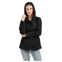 Xinqinghao Jackets палто за жени жени вятърни изходни дрехи с качулка на открито пешеходно палто яке Женски палто черно L