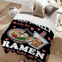 Ramen Boba Bendlet Anime Fleece Herows, Kawaii Gift for Girls Teen обича юфка балон чай супер меки леки одеяла на фланели, подходящи за всички сезони и диван на леглото