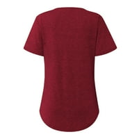 Дамски блузи женски небрежен V-образно деколте с къси ръкави тениска с пискюл с цип тениска тениска червена s