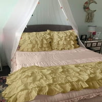 Ruffle Bed Runner 3-Piece 800TC египетски памучен мек избледняване-устойчив лесно грижа декоративен шал на леглото кал-крал, тауп твърд