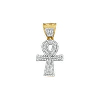 Бижута 10kt жълто злато мъжки кръг диамант Ankh Cross религиозен чар висулка cttw