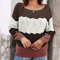 Женски кръгла шия хеджиране плетещ сплайсинг цвят контраст на пуловер с дълъг ръкав tietoc