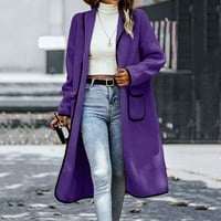 Жилетки за жени модерни контрастиращи цветни жилетки без бутони за затваряне плюшено палто с джобове модни ежедневни жилетка лилаво