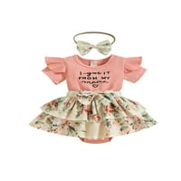 Allshope Baby Girls Summer Clothes Comple, Flower Print Fly Lleeve Crew Neck Jumpsuite пола с лента за глава за малки деца