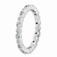 Сребърен сребърен изрази Aquamarine & Diamond Ring - Размер 10