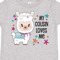 Inktastic Моят братовчед ме обича- сладък и щастлив Llama Gift Toddler Boy или Thddler Girl тениска
