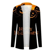 Yubatuo Женски моден ежедневен Хелоуин печат средна дължина дълги ръкави жилетка върхове палто за жени оранжево m