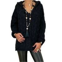 Riforla Women Fashion плетен твърд дълъг ръкав V Neck Cardigan върхове свободни пуловер Женски пуловер пуловер Черен XXL