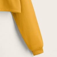 Xinqinghao жени с дълъг ръкав с цип нагоре качулка разхлабена теглене пуловер качулка твърд цвят плисирана качулка жълт xl