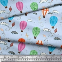 Soimoi Blue Cotton Voile Fabric Cloud & Hot Air Balloon Holiday Printed Craft Fabric край двора