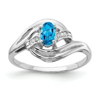 Солиден 14k бяло злато 5x овално синьо топаз диамантен годежен пръстен размер 5