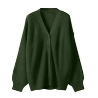 жилетка за жени жени случайни картонени палто бутон с дълъг ръкав с дълъг ръкав с големи размери жилетки дълги жилетки за жени армия зелено + l