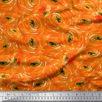 Soimoi Orange Poly Georgette Fabric Акварелен флорален печат Шиещ плат Bty Wide