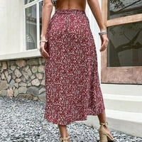 Puawkoer жени къса пола с висока пола на талията отпечатана червена пола флорална пола тюл пола с пълна легло поли
