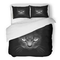 Комплект спално бельо сива черна муцуна котка на очи лице бяло двойно покритие от одеяло с възглавница за домашна спално бельо декорация