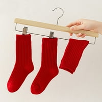 Qxutpo двойки детски чорапи есента зима празничен двоен щифт червени чорапи за момчета и момичета бебешки тръби чорапи размер 5- y