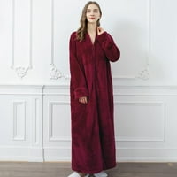 Дълъг халат с цип за дамски фланелен руно одежди зимни топли къщи за къщи нощни дрехи пижами
