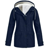Женско руно, облицовано дъждовно яке, сгъстено на открито плюс размер плътно цвят водоустойчив дъждобран с качулка зимно топло снежно палто