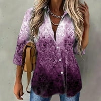 iopqo ризи с дълъг ръкав за жени жени ежедневен градиент печат сплайс ръкав бутон на яка блуза разхлабена топ женски върхове