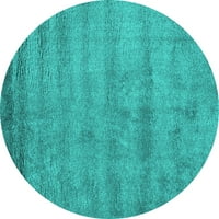 Ahgly Company Machine Pashable Indoor Round Abstract Turquoise Blue Contemporary Area Rugs, 3 'Round