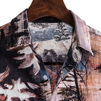 Мъжки хавайски ризи големи и висок цветен блок пачуърк печат ежедневен бутон надолу с късо ръкав кардиган тий летен празник плажна риза блуза кафяв xxxl