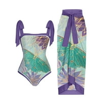 Yyeselk Дамски летен паук бански костюм с опаковка пола натискане нагоре по бикини тропически корем за монокини моден бански костюм Z05-Purple XL