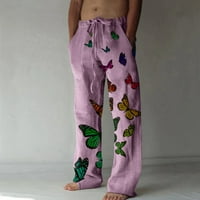 Uorcsa универсален разхлабен ежедневен флорален отпечатан дълъг спорт модна дантела нагоре на открито с широки крака панталони лилави лилави