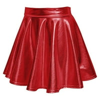 drpgunly метални поли пола за жени плисирана пола метална сгъване мини пола модна ярка чиста цветна плисирана пола плюс размер пола дамска модна червена l