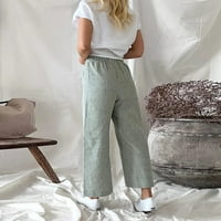 Зелени нови женски случайни ивици джобни еластични дишащи панталони Разхлабени памучни панталони панталони лято лято