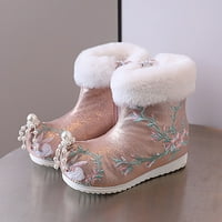 Entyinea снежни ботуши за момичета малки деца се борят зимни снежни работи ботуши водоустойчиви дантели нагоре гумена подметка на открито ежедневни обувки B 35