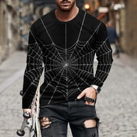 Мъжки ризи за Хелоуин пуловер Модна 3D паяжина от печат кръгла врата с дълъг ръкав тениски ежедневни есен и зимна празнична блуза върхове черни xxxxxl