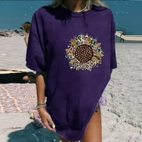 Женски ежедневни модни летни тениски отпечатани върхове с къс ръкав в лилаво xxxl
