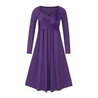 Рокли от 1950 г. за жени реколта, ренесансова готическа рокля с дълги ръкави с дължина, женска келтска средновековна готическа ретро тъмна рокля, Хелоуин ежедневна рокля Purple S
