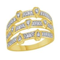 Бял естествен диамант, подреден сърдечен пръстен в 10k жълто злато