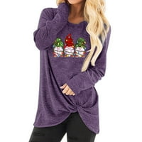 Отстъпка за жени модна суитчър Коледа сладък гном графичен печат дълги ръкави блуза кръгла шия кинк ежедневно пуловер Twist възел върхове лилаво xxl