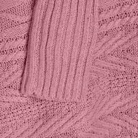Спестявания жени солидни секси трикотажни дрехи кръгла шия ежедневна средна врата фенер с дълъг ръкав кабел плета небрежен хлабав пуловер пуловер блуза розово s
