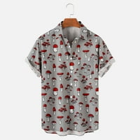 Мъжки сладки ризи с гъби щампи джобни тениски 3d печат графични тийнейджъри копче за ревера надолу блуза редовно прилепнали тениски v шия къси ръкави върхове летни оферти тъмно сиво xxxl