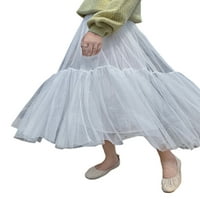 Келаджуан женски пролетно лято дълга мрежеста пола твърд цвят еластична лента плисирана пола A-Line