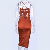 Fsqjgq жени maxi рокля женска линейна рокля за жени мода солиден цвят висяща шия отворен гръб тънка лента за опаковане оранжев размер s