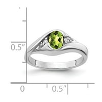 Солиден 14K бяло злато 6x овален перидот зелен август Gemstone Checker Diamond годежен пръстен размер