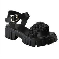 Обувки на женската платформа PU материал Горни сандали против приплъзване за жени, които се срещат с пазаруване в черно